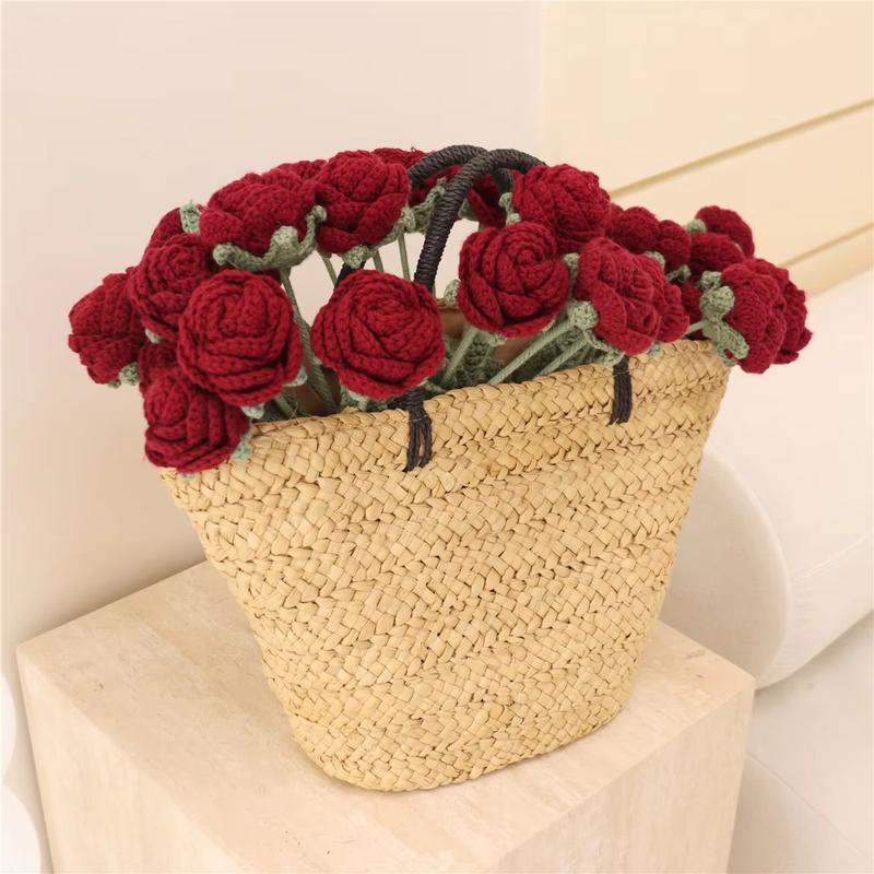 Christmas decoration bouquet, handmade 9 roses, artificial flowers without vase, home decoration, holiday decoration Crochet rose crochet  roses