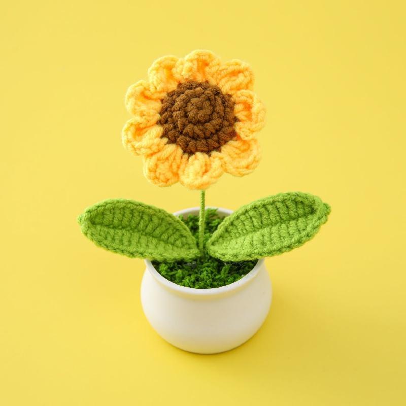 Knitted Sunflower Potted Flower, 1 Count Creative Desktop Artificial Decorative Potted Plant, Flower Decoration for Home