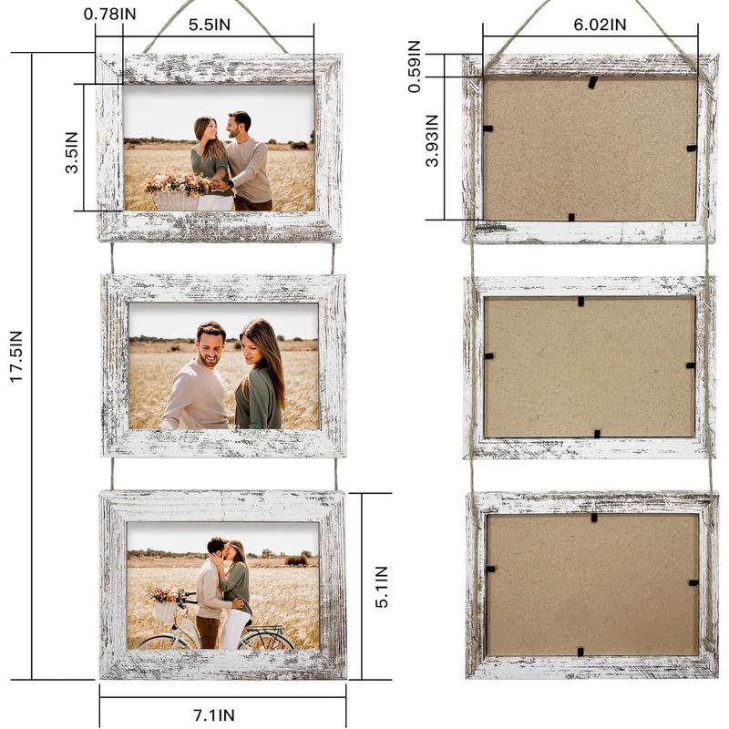 4x6 Wall Hanging Picture Frames Collage with 3 Opening Distressed White Frames