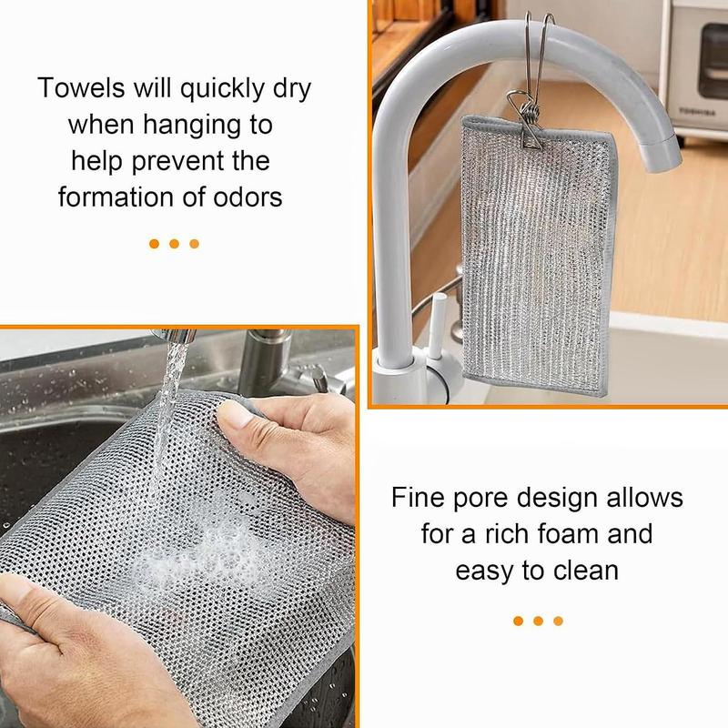 Stainless Steel Kitchen Cleaning Cloth, 5 10 Counts Non-stick Quick-drying Mesh Scrubber, Multifunctional Descaling Cleaning Cloth for Pots & Pans