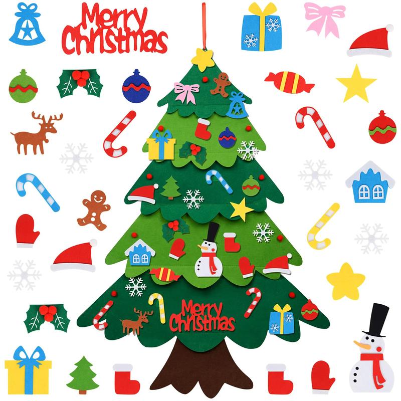 DIY Felt Christmas Tree Set 3.3 Ft with 32 Pieces Felt Christmas Tree Set with String Lights,Wall Christmas Tree, Decoration Ornaments Decor