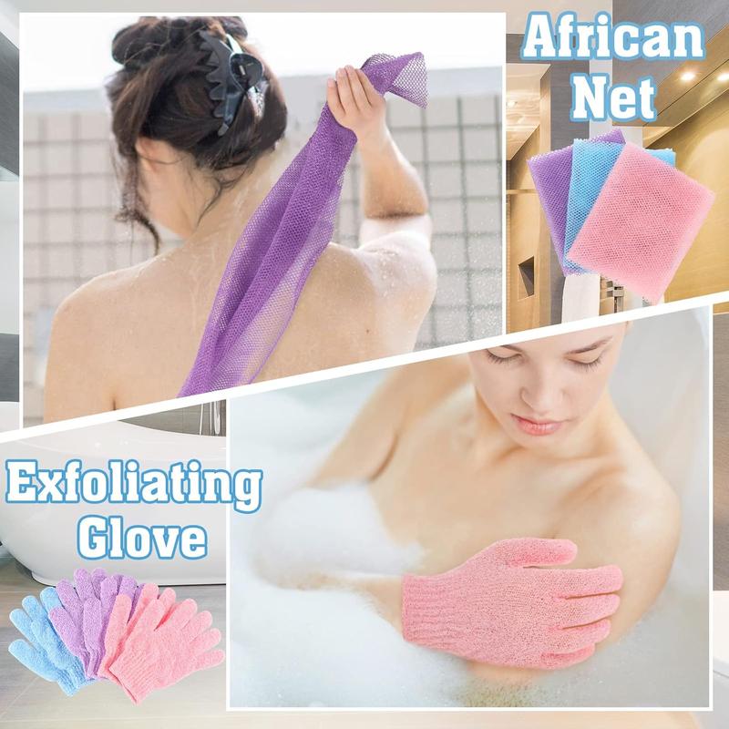 6 Pack African Net Sponge Exfoliating Glove Set, Exfoliating African Bath Sponge, 3 Bath Sponge Body Scrubber & 3 Pairs Exfoliating Gloves Accessories