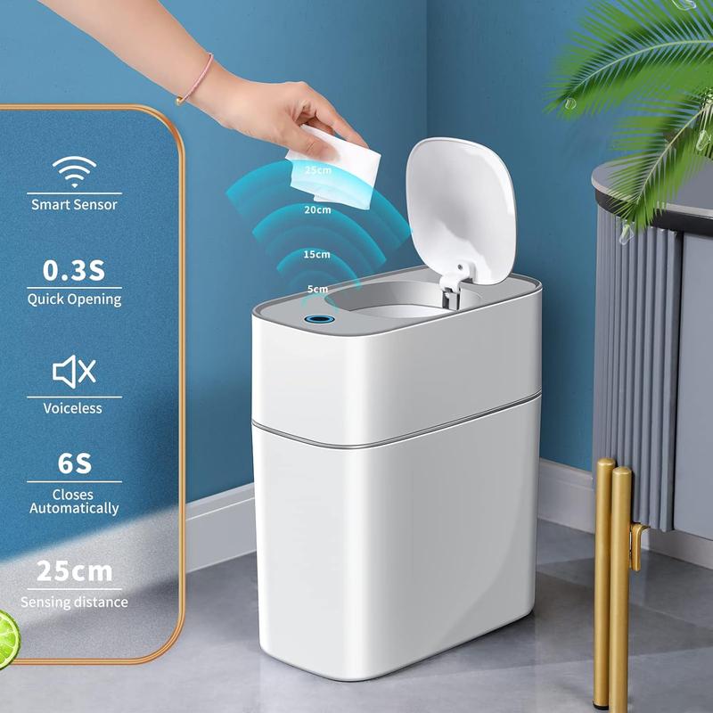 Touchless and Oder-prevention Motion Sensor Smart Bathroom Trash Can, White Water Proof and Pet Proof Auto Sealing Grarbage Bin for Office, Living Room, Kitchen JOYBOS