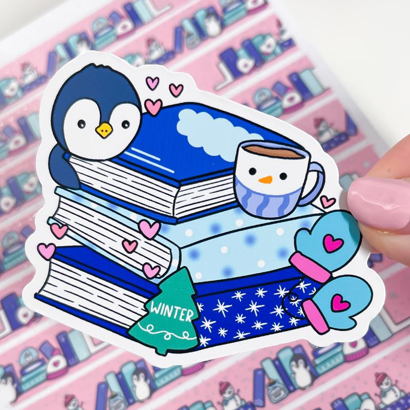 Penguin Book Stack Vinyl Die Cut Sticker