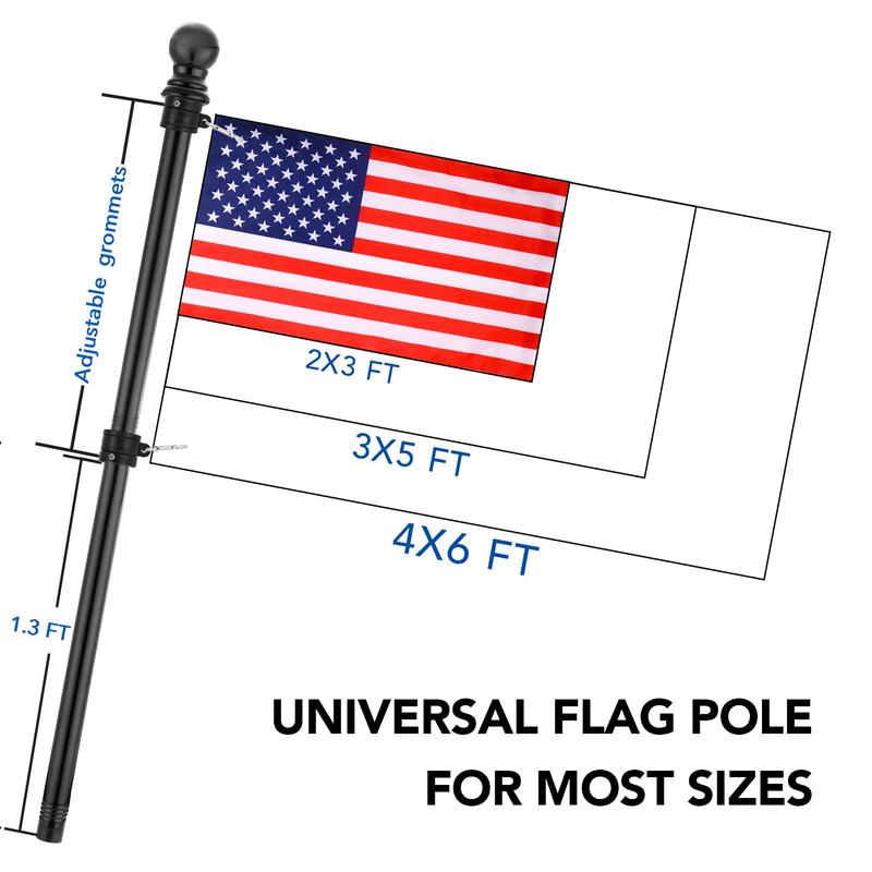 Yeesun Flag Pole for House with 3x5 American Flag, 6 FT Wall Mount Flag Pole with Bracket for Home Porch,Outdoor Deco,Banners(Black\White\Silver)