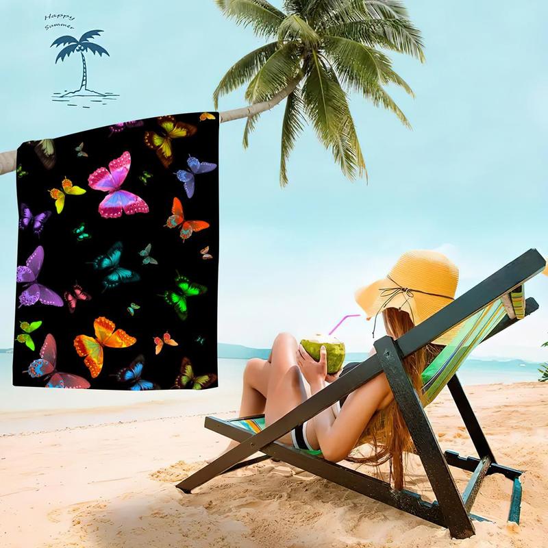 Butterfly Print Beach Towel, Beach Blanket, Mat, Rectangular Soft Beach Towel, Women's Towel for Summer Beach Travel, Beach Trip, Travel Essentials, Vacation Sets, Gifts