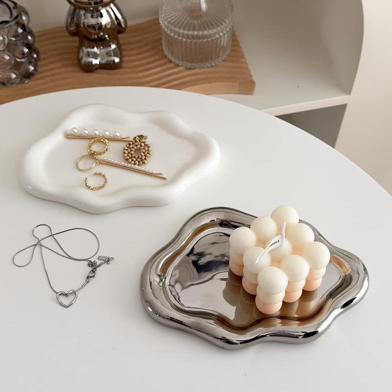 Unique Cloud Shaped Jewelry Dish Tray, 1 Count Ceramic Ring Storage Holder, Jewelry Storage Tray for Home Bedroom without Jewelry, Gifts for Girlfriend, Desk Accessories, Birthday Gifts