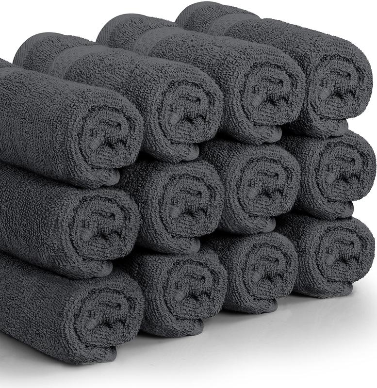 Towels [12-pack of premium face towels (12 x 12 inches) 100% cotton ring spun, highly absorbent, soft to the touch,