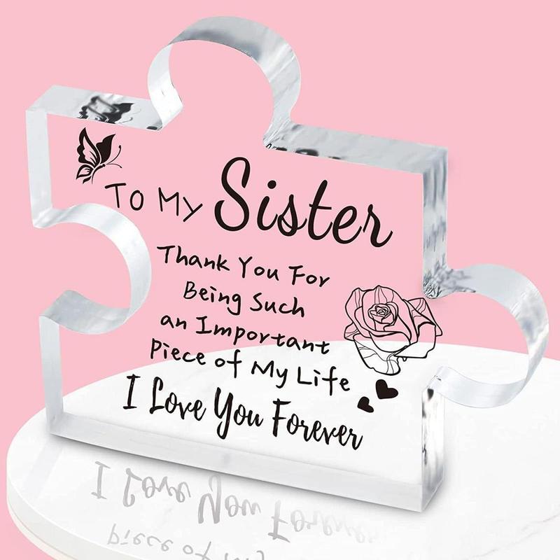 Christmas Acrylic Puzzle Decoration Craft, 1 Count Creative Jigsaw Shaped Clear Letter Pattern Ornament, Mean Girls Decorations, Desk Decorations Supplies, Birthday Gifts Holiday Gifts for Sisters