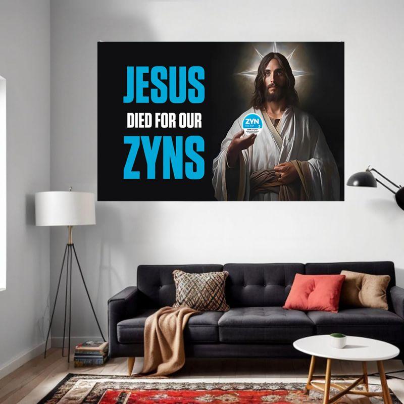 Jesuse Died for Our Zynss Funny 3×5Ft Flag Tapestries for Man Cave Girls Wall Decor Outdoor Indoor Banner with 4 Brass Gromments funny flag