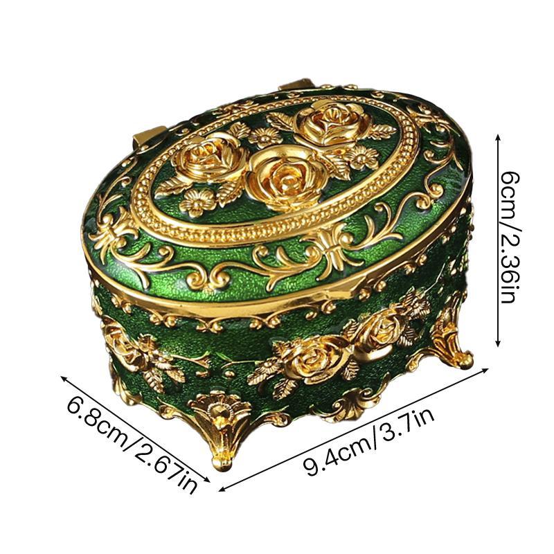 Vintage Rose Pattern Jewelry Storage Box, 1 Count Elegant Jewelry Organizer with Lid, Home Organizer for Earrings, Rings, Necklaces