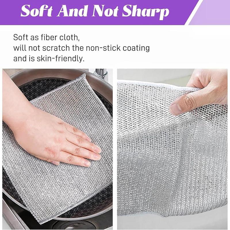 Stainless Steel Kitchen Cleaning Cloth, 5 10 Counts Non-stick Quick-drying Mesh Scrubber, Multifunctional Descaling Cleaning Cloth for Pots & Pans