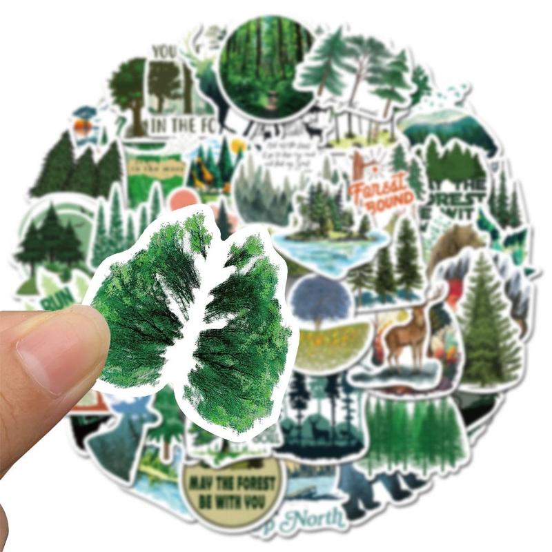 Forest Pattern Sticker, 50pcs set Self Adhesive Decor Sticker for DIY Gift Greeting Card Water Bottle Laptop Phone Case Scrapbook