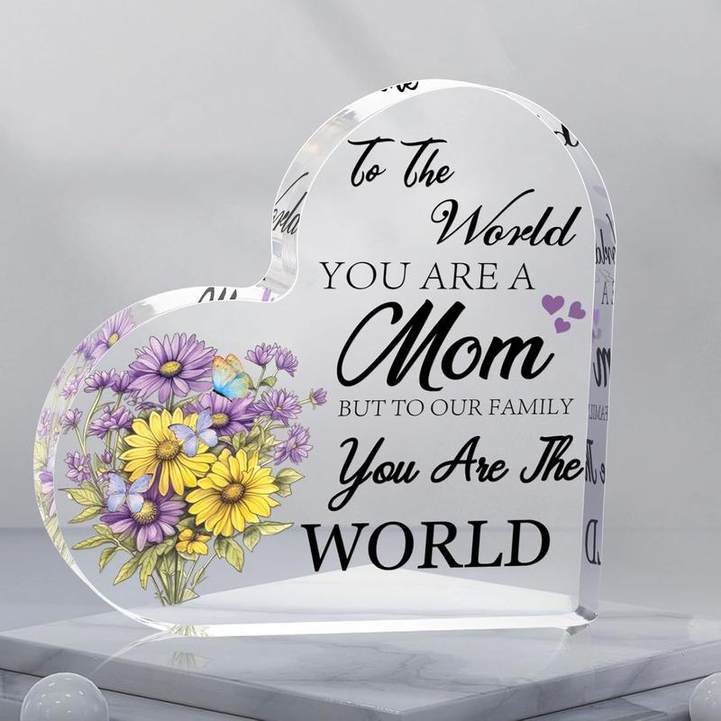 Gifts for Mom, Mom Birthday Gifts from Daughter Son, Engraved Acrylic Heart Plaque Mom Present, The Best Mom Gifts, Grateful Mothers Day Christmas Valentines Birthday Gift for Mom Stepmom