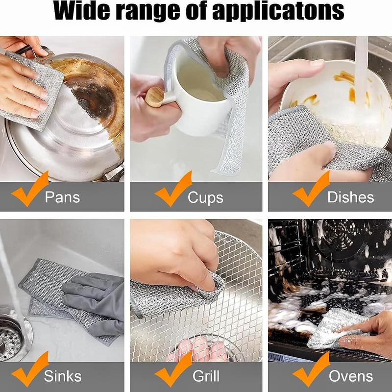 Stainless Steel Kitchen Cleaning Cloth, 5 10 Counts Non-stick Quick-drying Mesh Scrubber, Multifunctional Descaling Cleaning Cloth for Pots & Pans