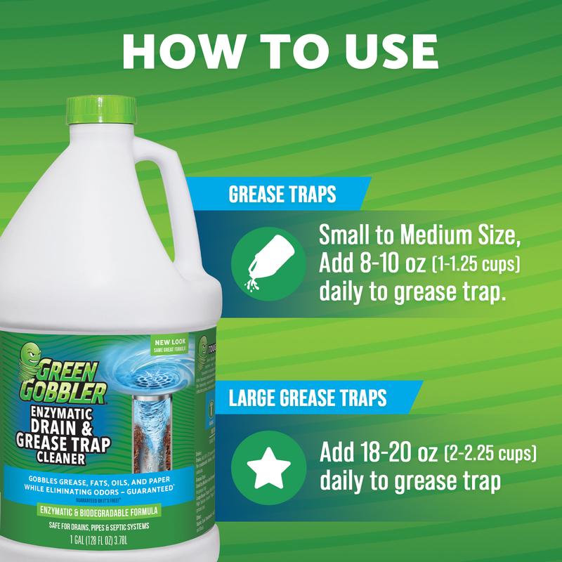 Green Gobbler Enzyme Maintenance Drain & Grease Trap Cleaner - safe for pipes