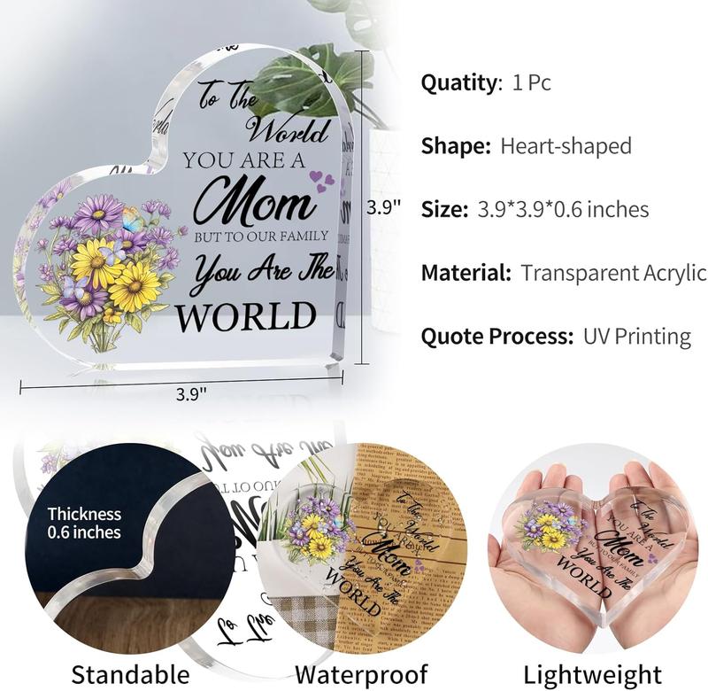 Gifts for Mom, Mom Birthday Gifts from Daughter Son, Engraved Acrylic Heart Plaque Mom Present, The Best Mom Gifts, Grateful Mothers Day Christmas Valentines Birthday Gift for Mom Stepmom