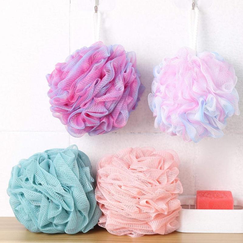 4 count Shower Loofahs  Sponge  Scrubber 75g pc Bath Puffs Shower Scrunchies Bathing Sponges for Women and Men