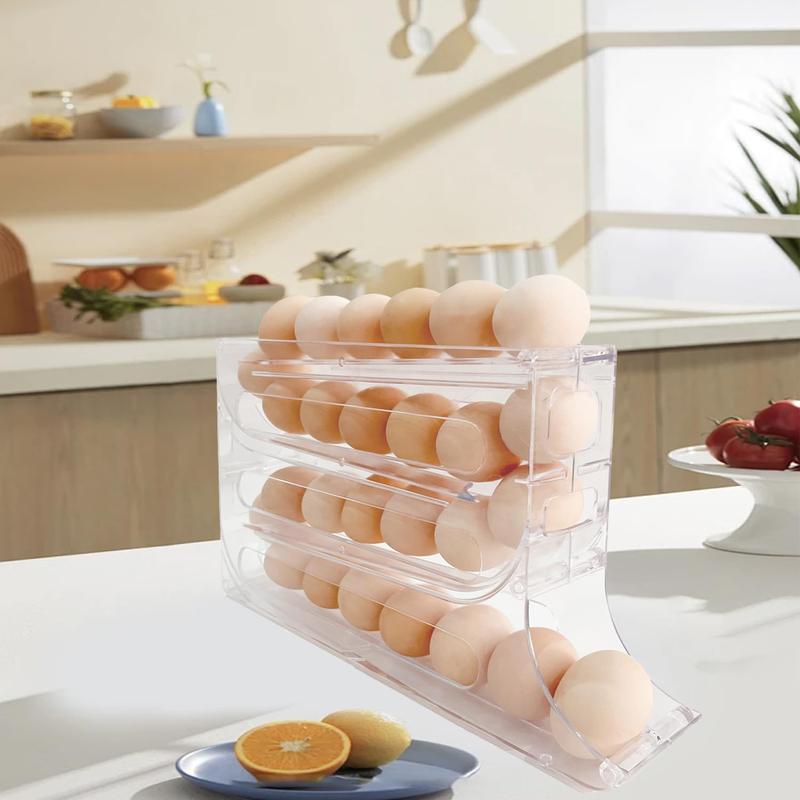 Transparent 1 2 Pack 4 Tiers Egg Holder for Fridge， Automatic Egg Rolling Rack, 30 Eggs Storage Rack, Egg Distributor for Refrigerator, Egg Storage Rack for Kitchen