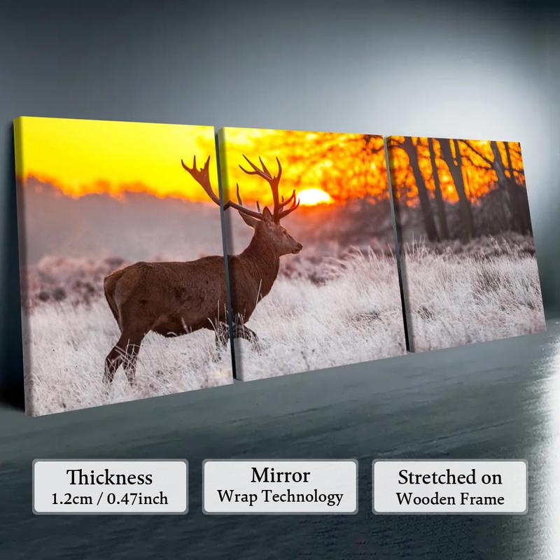 Wooden Framed Canvas Painting, 3 Counts set Modern Art Deer Pattern Wall Art, Wall Decor for Home Living Room Bedroom Office, Home Decor, Poster Decoration