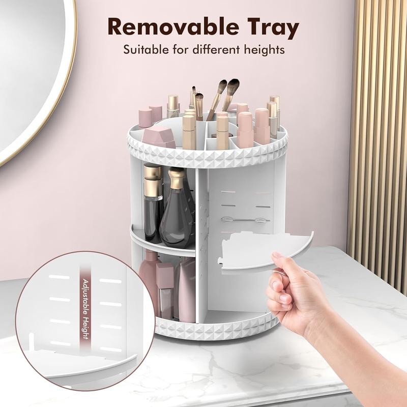 360° Spinning Skincare Organizers, Adjustable Layer Cosmetic Storage Makeup Organizers for Dresser Bathroom, Medium, White