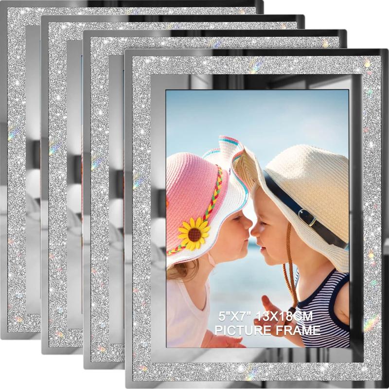 5x7 Picture Frames Set of 4, Glitter Glass Photo Frame for Tabletop Display, Gifts Picture Frame, Horizontally or Vertically