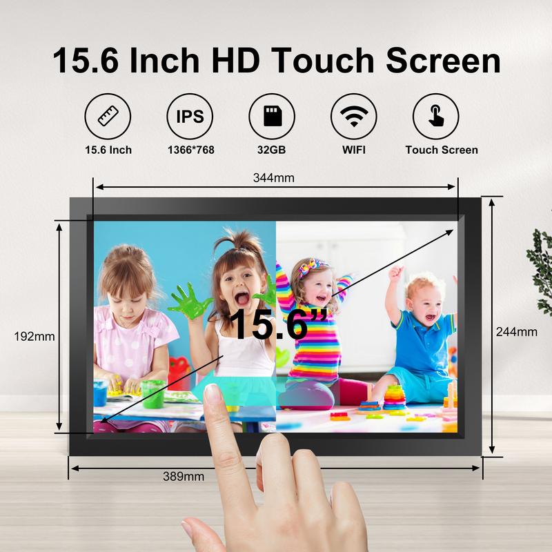 Digital Photo Frame 15.6 Inch WiFi Digital Photo Frame with Touchscreen, Gravity Sensing Automatic Rotation, Gravity-Sensing Auto-Rotation, Share Photos and Videos via APP…