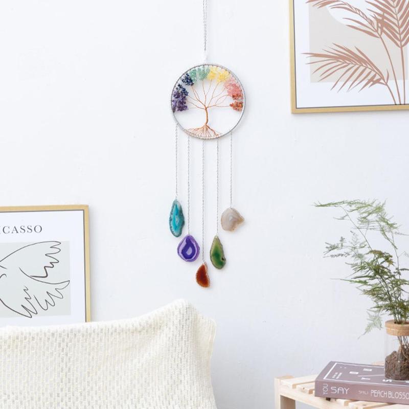 Natural Colorful Agate Dream Catcher, 1 Count Handmade Tree of Life Dream Catcher, Simple Hanging Ornament, Hanging Decor for Home Living Room Garden, Home Decor