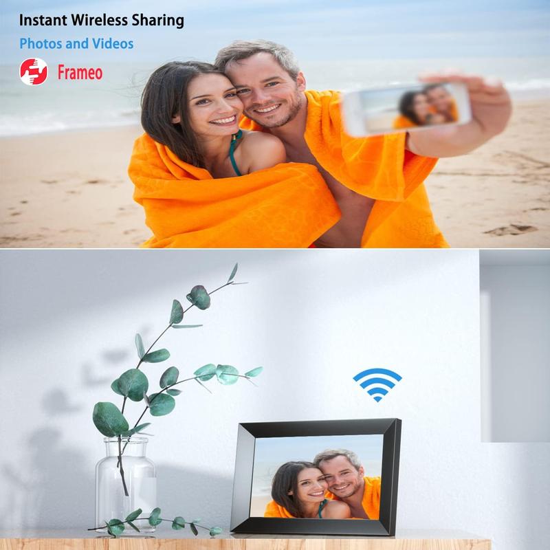 Frameo 10.1 Inch WiFi Digital Photo Frame with IPS Touch Screen HD Display, Easy to Send Picture and Video Remotely via APP from Anywhere, 16GB Large Storage, Auto Rotate, Slideshow, Wall Mountable