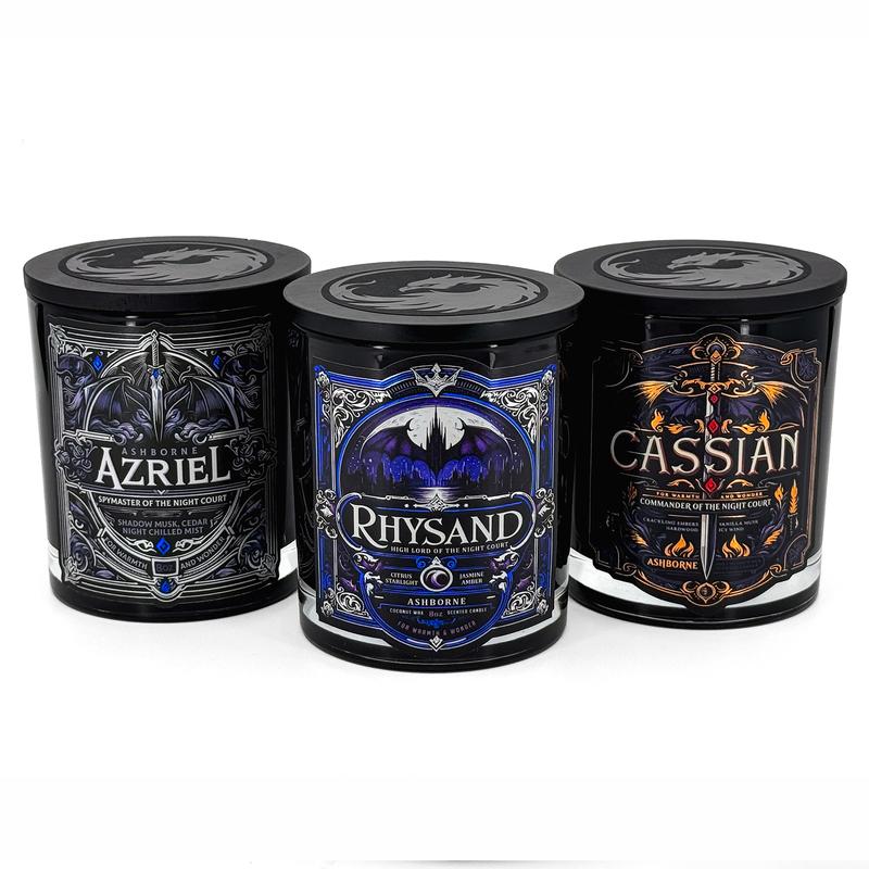 Bat Boys Bundle - Rhysand, Cassian, Azriel - 3x 8oz Scented ACOTAR-inspired Candles - Natural Coconut Wax - 35h Burn Time Each - Premium Foil Labels