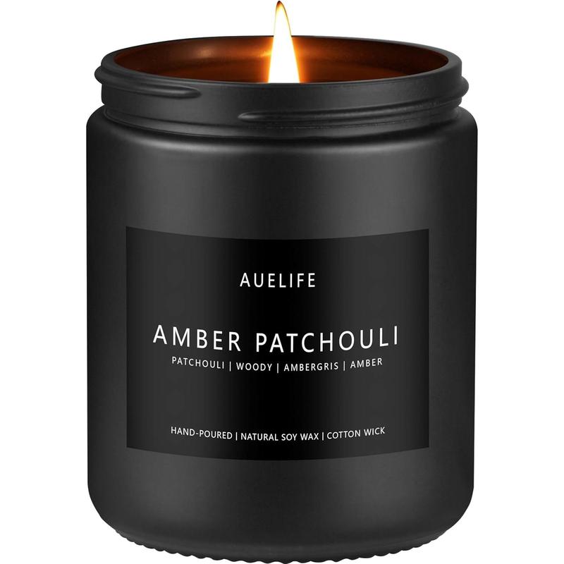 Scented Candles for Men | Amber & Patchouli Scented Candle - Candles for Men, Men Scented Candles for Home, Candle Gifts for Him Friend, Aromatherapy Candle in Black Jar