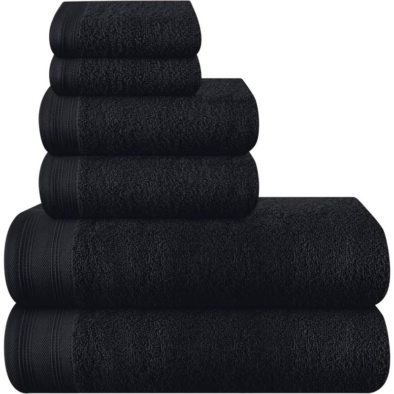 Ultra Soft 6 Pack Cotton Towel Set, Contains 2 Bath Towels 28x55 inch, 2 Hand Towels 16x24 inch & 2 Wash Coths 12x12 inch, Ideal Everyday use, Compact & Lightweight - Black big bathtowel