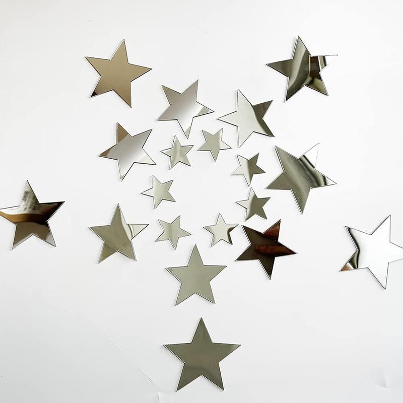 Acrylic Mirror Wall Decorative Stickers for Room Decor, 40pcs set Star Shaped Wall Tiles Sticker, 3 Different Sizes Star Sticker, Self Adhesive Wall Decals, Fall Decor, Men Gifts