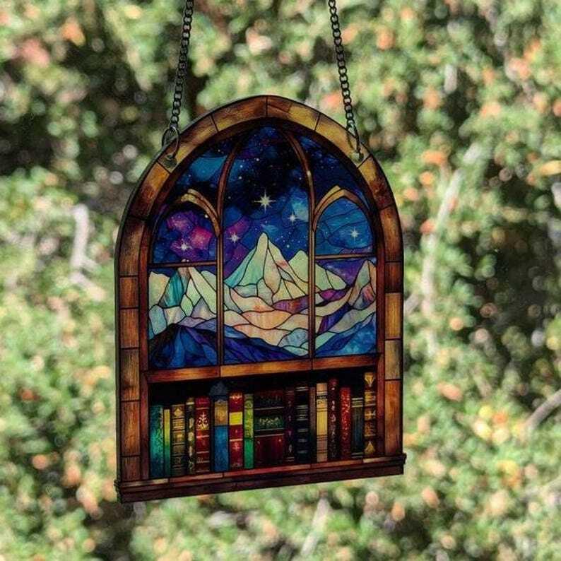 Fantasy Book Night Court SuncatcherOrnament, Reader Gift Night Court Acrylic Window Hanging Night Court Mini Bookshelf Book Lover Home Decor