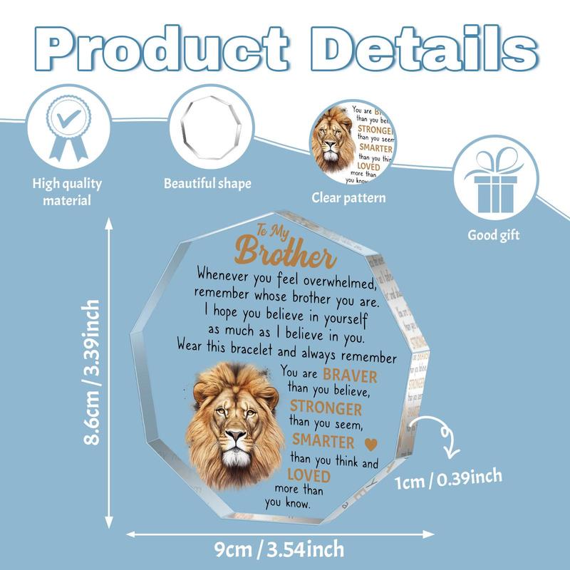 Lion Pattern Acrylic Plaque, 1 Count Letter To Brother Desktop Decoration Ornament, Emotional Connection Creative Birthday Gift for Brother