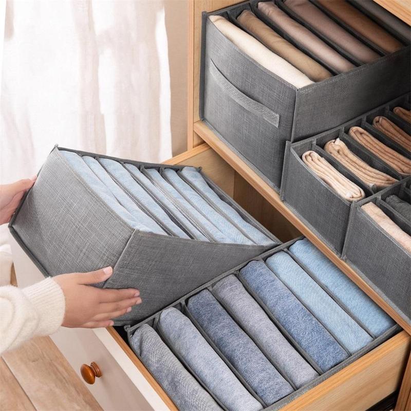 Multi Compartment Clothes Storage Box, 1 Count Non-woven Fabric Jeans Storage Box for Dressers Drawer, Space-saving Clothes & Underwear Storage Box, Home Wardrobe Drawer Organizer