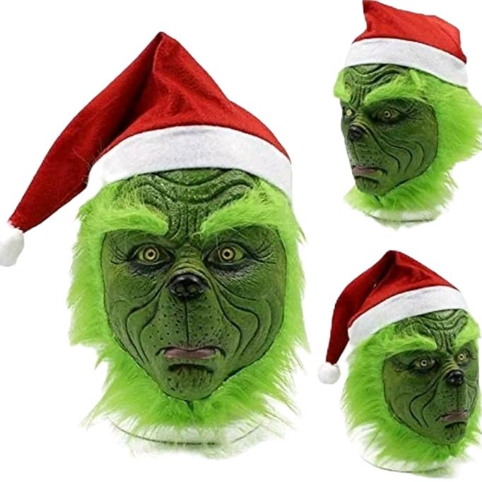 The Grinch Full Head Latex Mask Xmas Hat Monster Adult Costume Christmas Cosplay