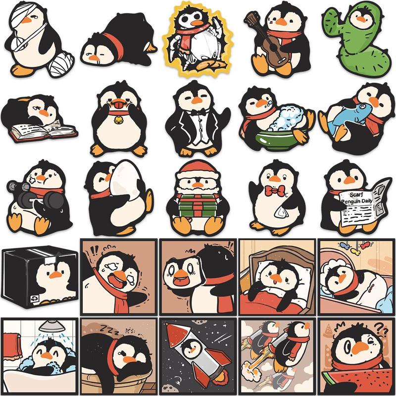 Cute Penguin Pattern Sticker, 50pcs set Self Adhesive Decorative Stickers, DIY Decals for Water Bottle Laptop Phone Case Scrapbooking Journal Making