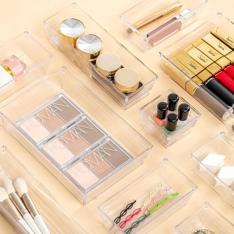 25 PCS Clear Plastic Drawer Organizer Tray, Bathroom Organizers and Storage Bins for Makeup, Kitchen Utensils, Jewelries, Gadgets, Desk, Bedroom, Kitchen Gadgets Utensils and Office makeup cosmetic.