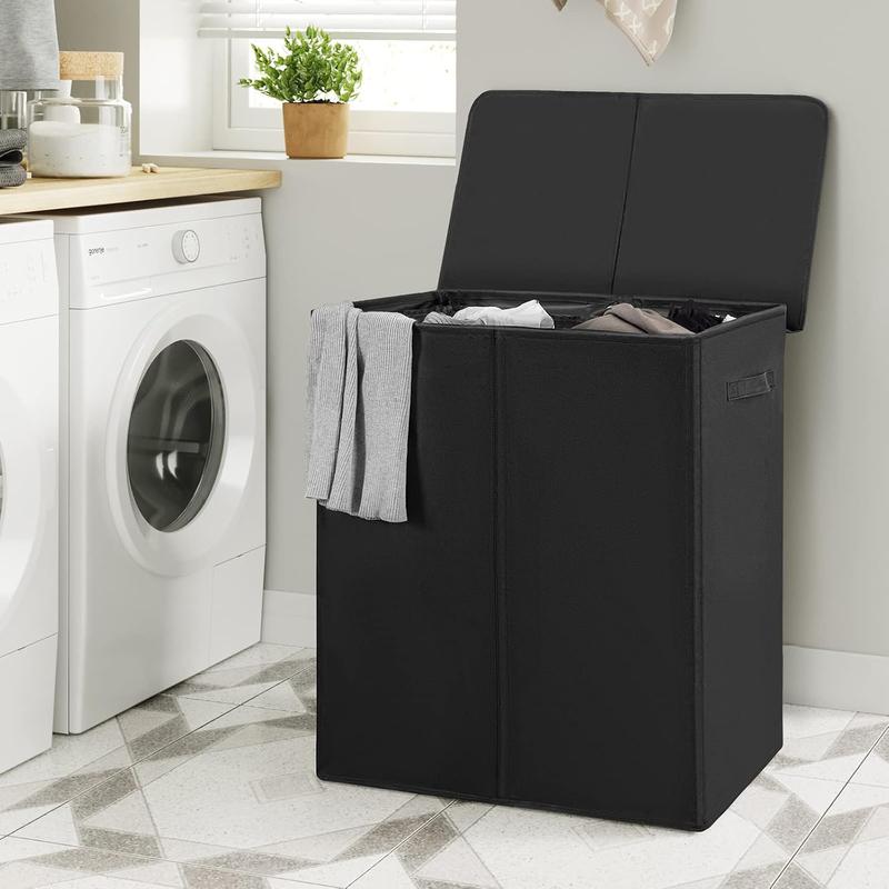 [Limited Time Deal]154L Double Laundry Hamper with Lid and Removable Laundry Bags, Large Dirty Clothes Hamper 2 section Collapsible Laundry Basket Dorm Room Storage for Bedroom, Bathroom, College, Black