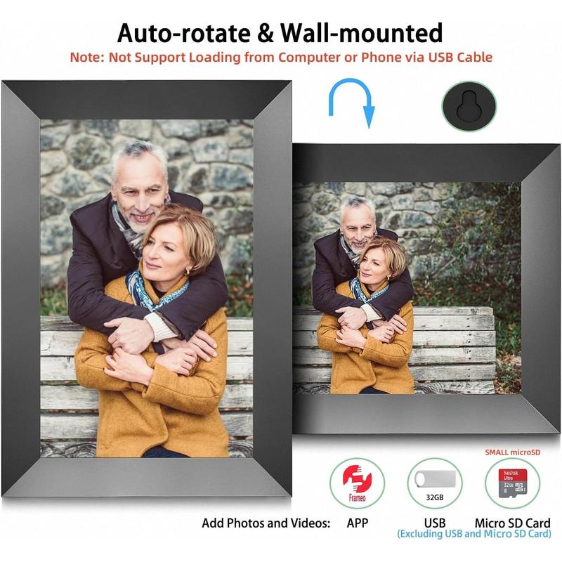 Frameo 10.1 Inch WiFi Digital Photo Frame with IPS Touch Screen HD Display, Easy to Send Picture and Video Remotely via APP from Anywhere, 16GB Large Storage, Auto Rotate, Slideshow, Wall Mountable