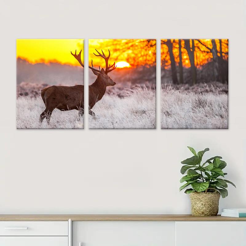 Wooden Framed Canvas Painting, 3 Counts set Modern Art Deer Pattern Wall Art, Wall Decor for Home Living Room Bedroom Office, Home Decor, Poster Decoration