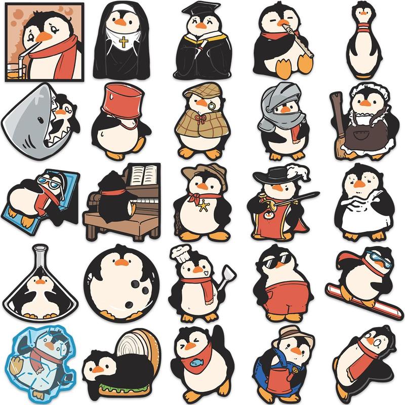 Cute Penguin Pattern Sticker, 50pcs set Self Adhesive Decorative Stickers, DIY Decals for Water Bottle Laptop Phone Case Scrapbooking Journal Making