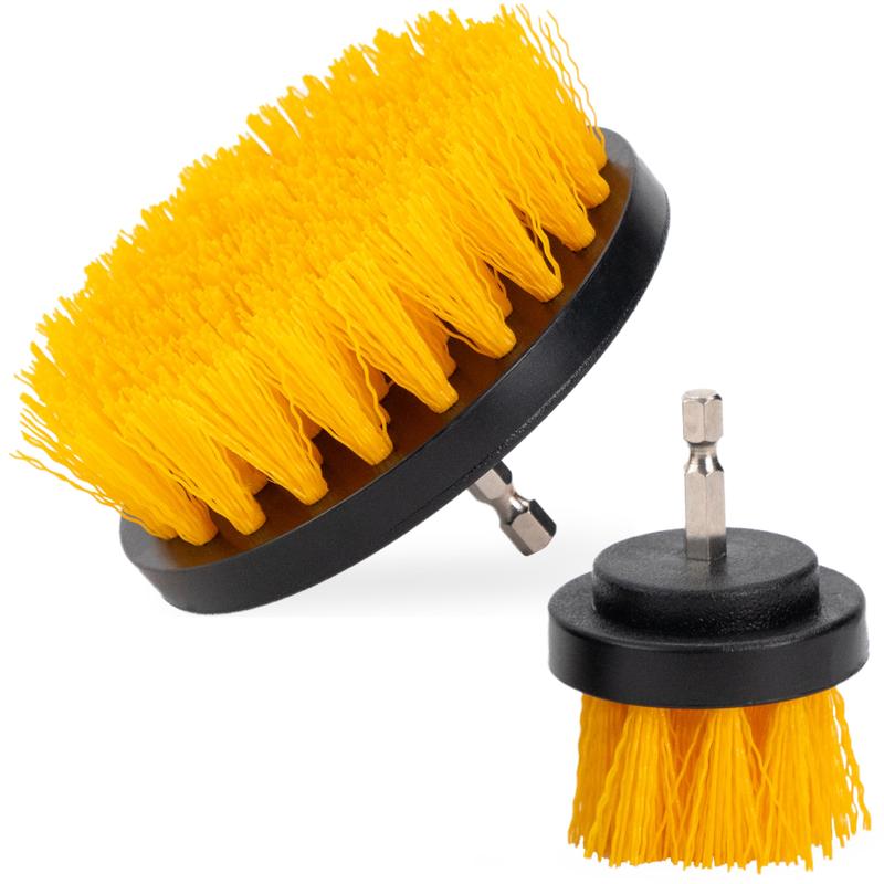 VIKING Drill Powered Carpet Cleaning Brushes for Car, Interior Cleaning Brush, Black and Yellow, 2 Pack Set Rubber