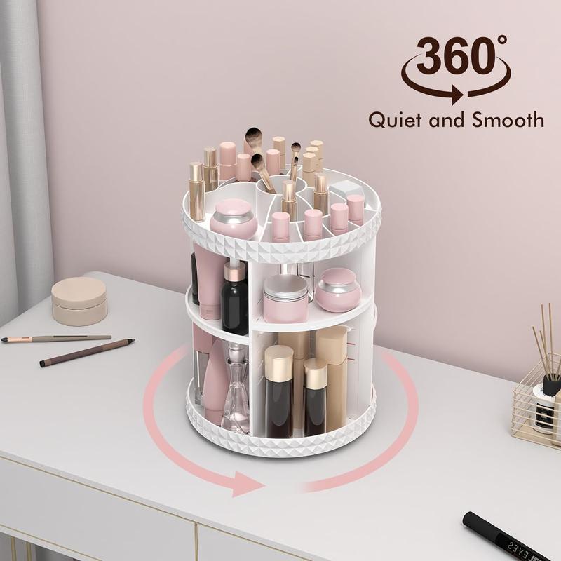 360° Spinning Skincare Organizers, Adjustable Layer Cosmetic Storage Makeup Organizers for Dresser Bathroom, Medium, White