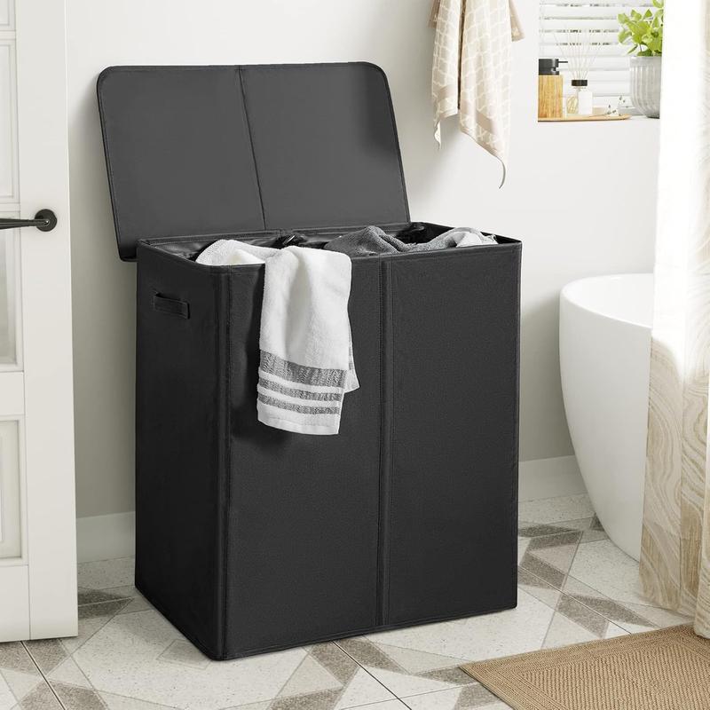 [Limited Time Deal]154L Double Laundry Hamper with Lid and Removable Laundry Bags, Large Dirty Clothes Hamper 2 section Collapsible Laundry Basket Dorm Room Storage for Bedroom, Bathroom, College, Black