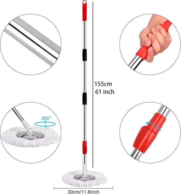 360° Microfiber Spin Mop and Bucket Set with Self Wringing and Dual Mop Heads - 3 Pieces