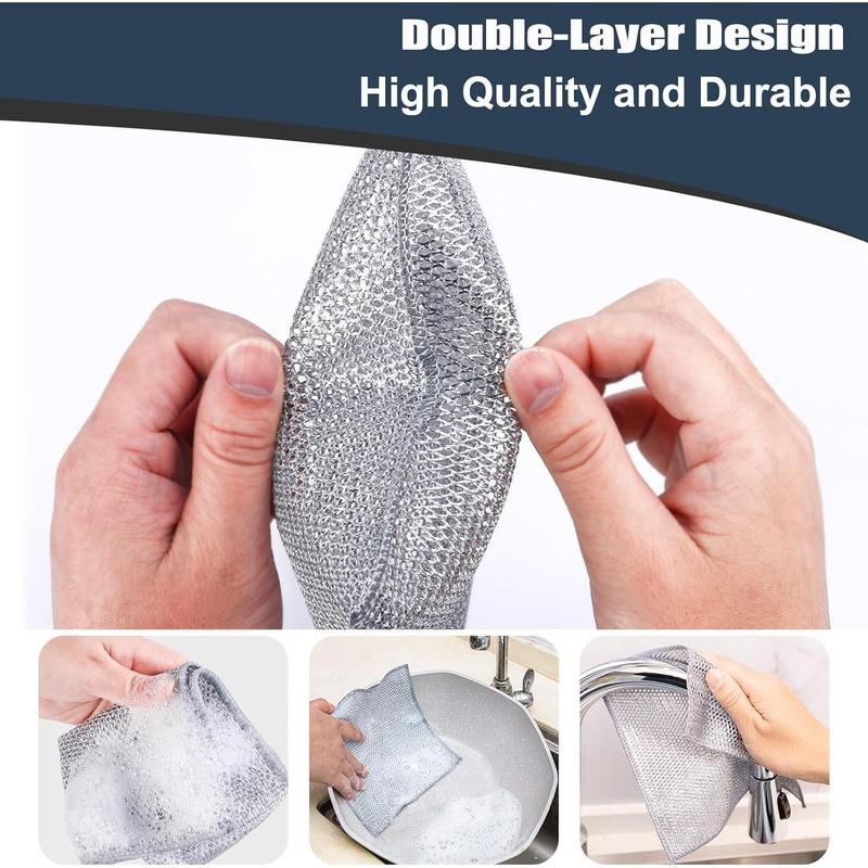 10 Count New Upgrade Steel Wire Dishcloth,Double-Layer Steel Wire Cleaning Cloth,Powerful Cleaning Non-Scratch Wire Dishcloth Rag for Cookware, Sinks, Dishes, Stove Tops Kitchen Traditional