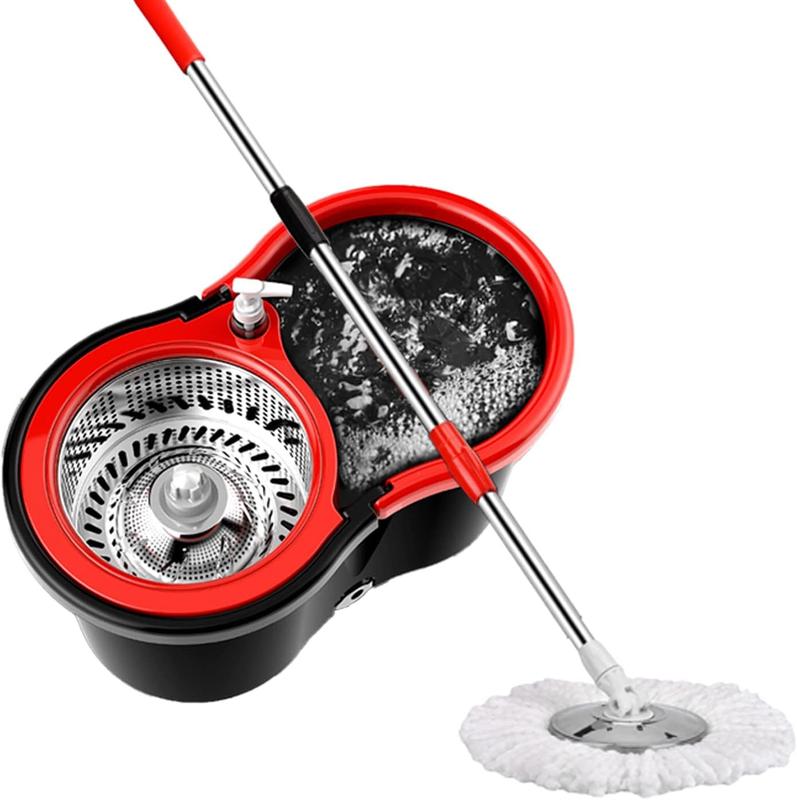 360° Microfiber Spin Mop and Bucket Set with Self Wringing and Dual Mop Heads - 3 Pieces