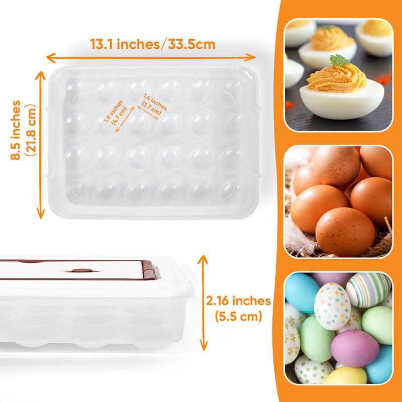 PIUGERU Deviled Egg Containers with Lid, (Set of 2), Plastic Deviled Egg Tray Carrier with Handle for 48 Eggs, Clear Storage Egg Platter for Devil Egg, Fridge Stackable Portable Egg Holder